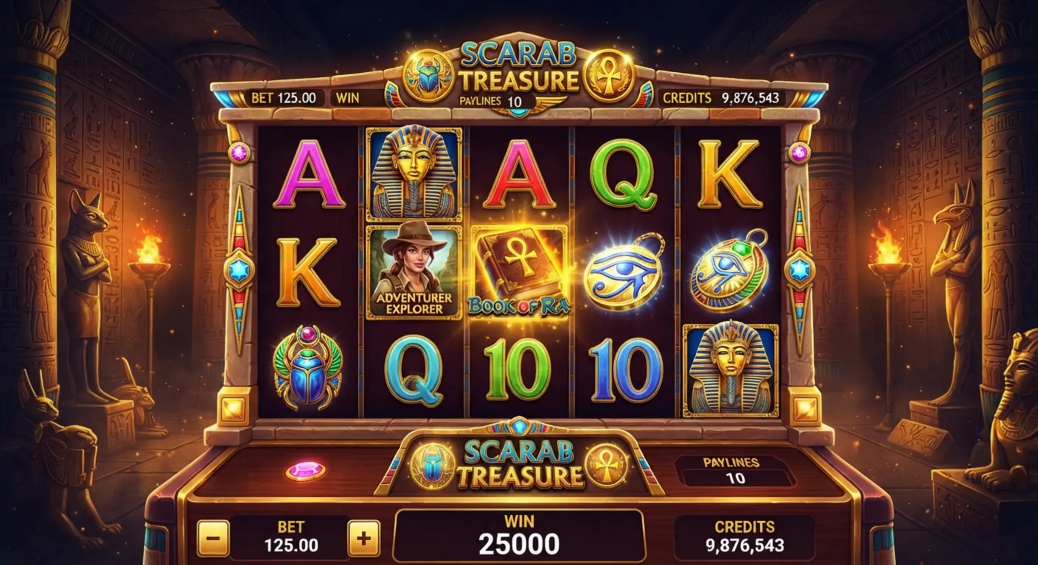 Symbole Book of Ra Magic na tle egipskiej świątyni
