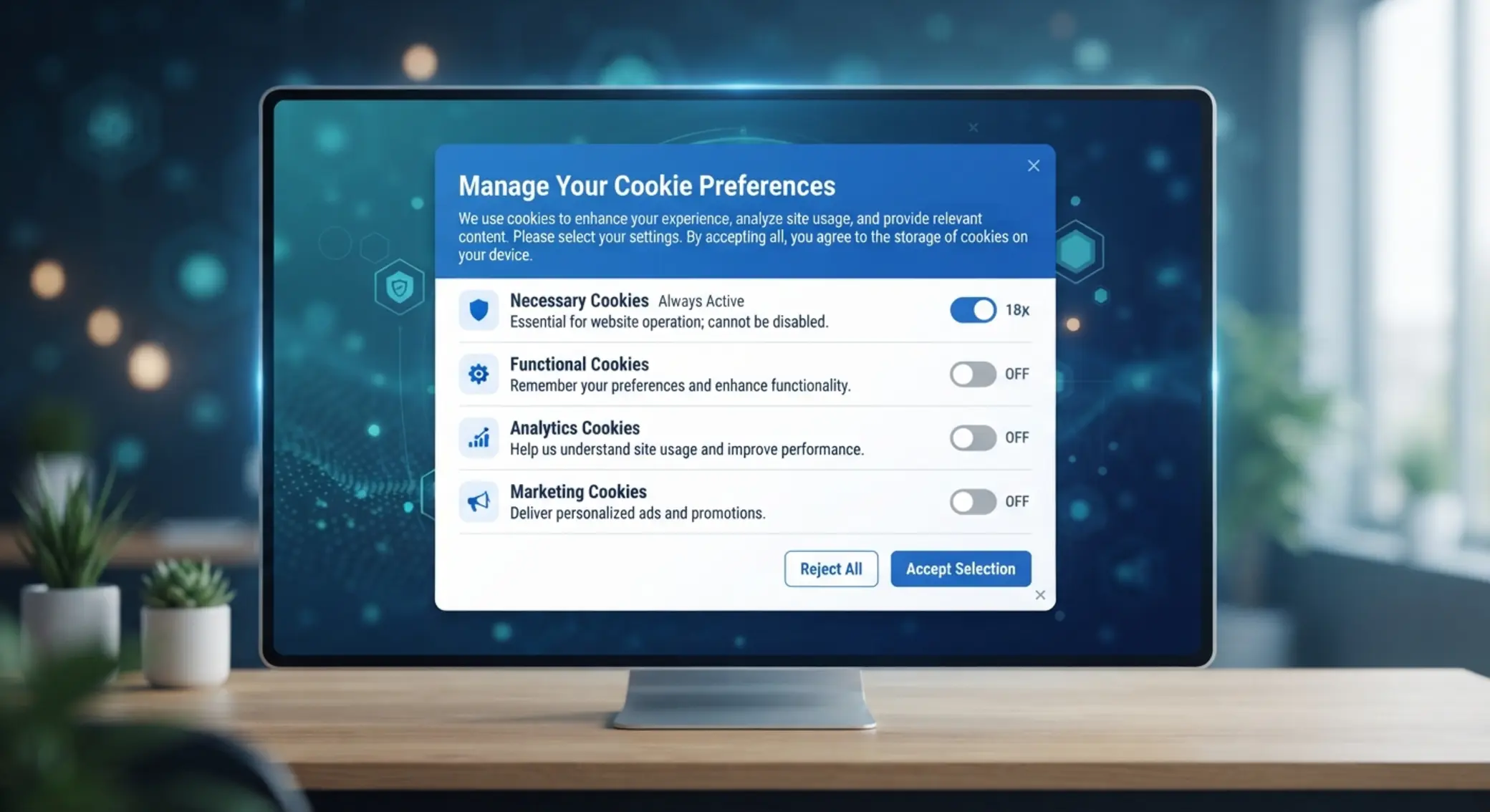 Panel ustawień zgody na cookies w kasynie online