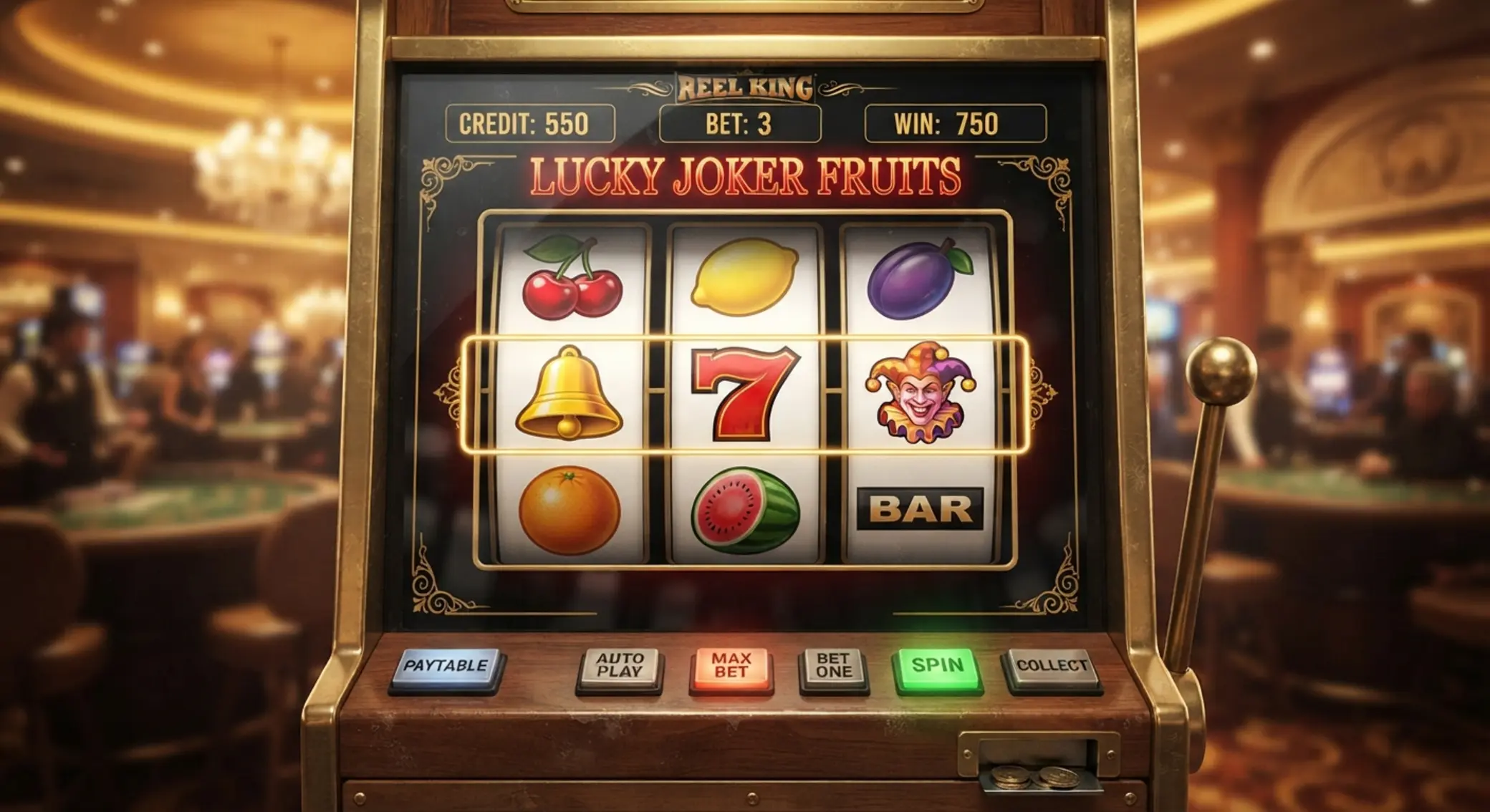 Klasyczny automat Mega Joker z symbolami owoców i jokera
