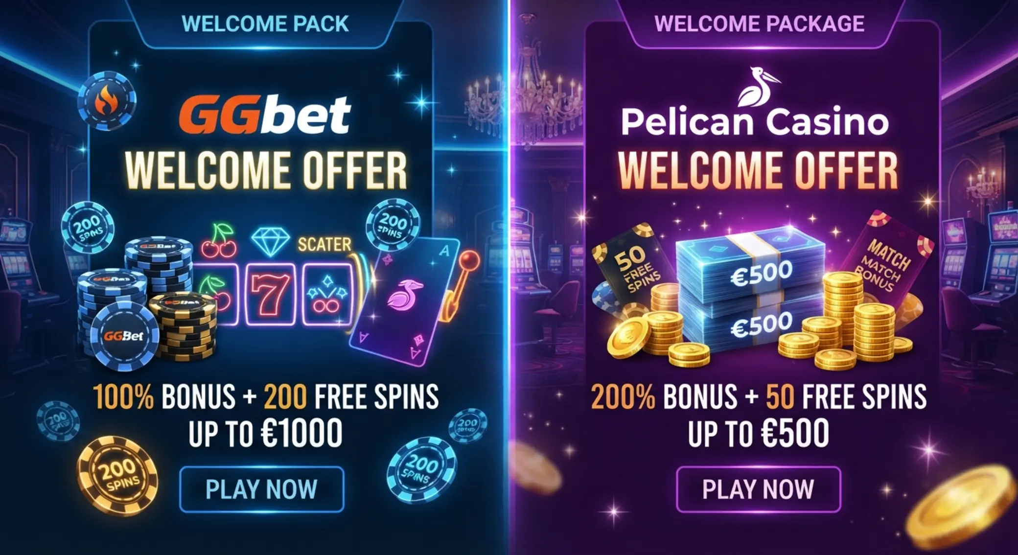Porównanie głównych bonusów startowych GGbet i Pelican Casino