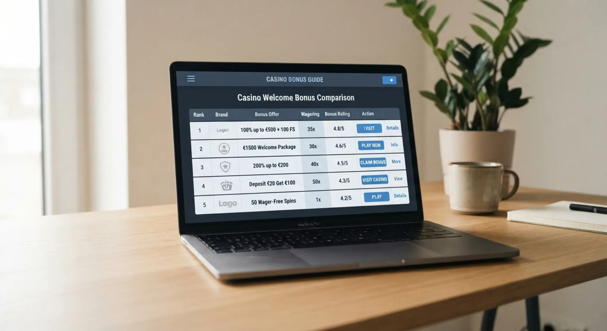Porównanie bonusów powitalnych na ekranie laptopa
