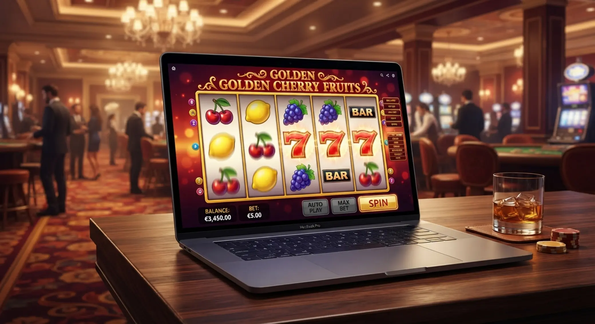 Widok slotu Sizzling Hot Deluxe na ekranie laptopa